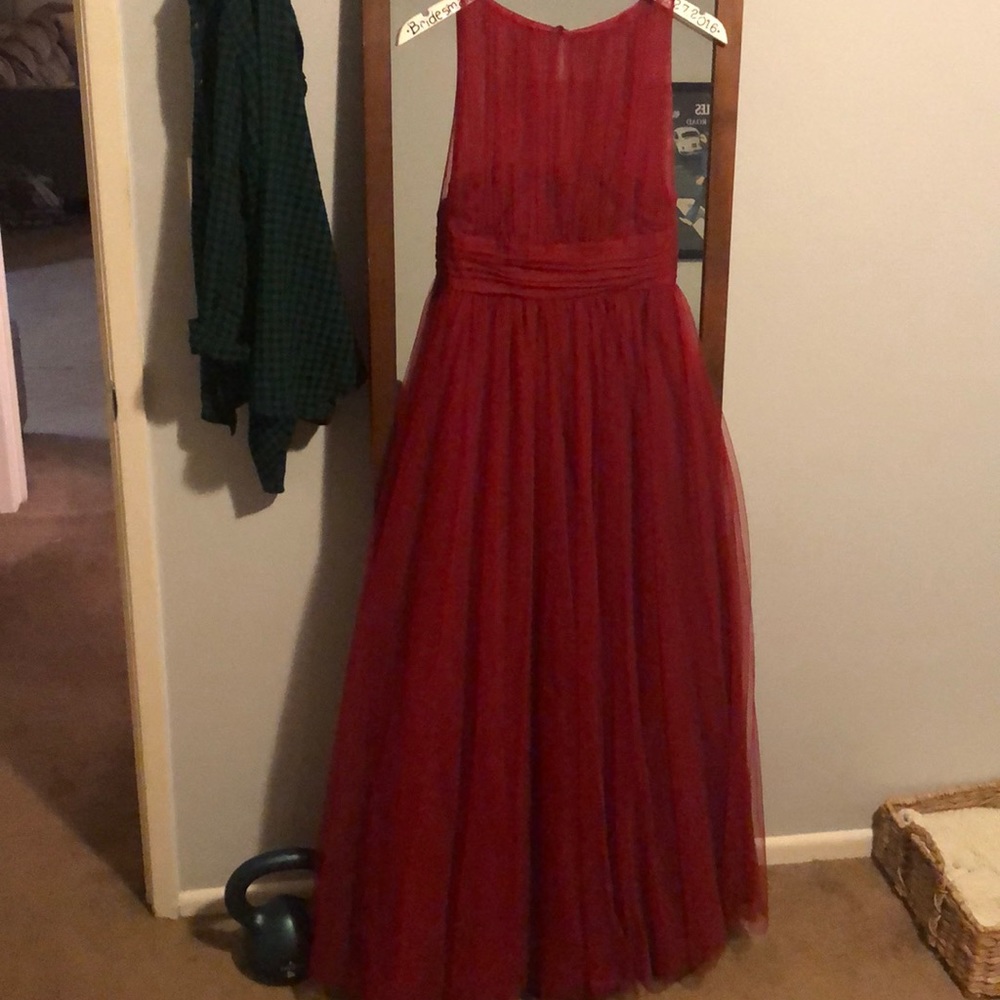 Red high neck chiffon a line gown